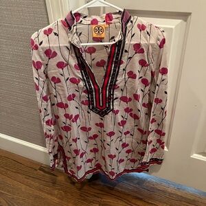 Tory Burch White Cream Graphic Tunic with 3/4 Sleevestory burch long sleeve